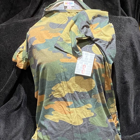 Camouflage Brown Olive Green Tunic Tee Shirt Small Lularoe Irma 6-10 Oversized - Picture 1 of 4